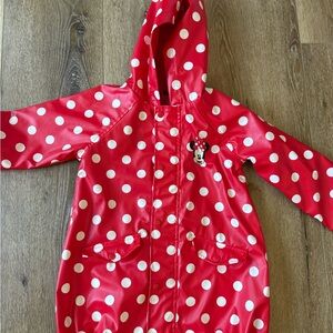 Disney Red Hooded Rain Jacket with White Polka Dots